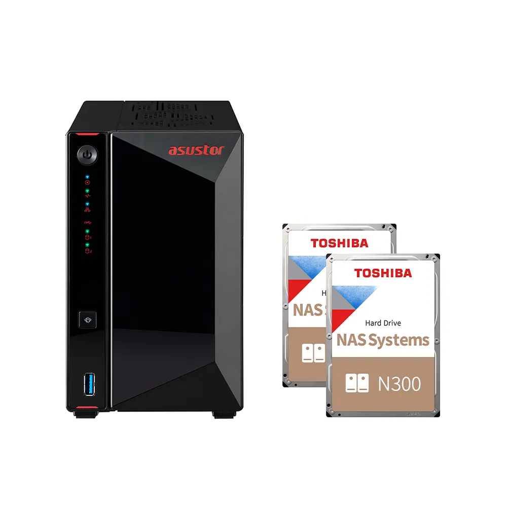 【ASUSTOR 華芸】AS5402T 2Bay NAS 網路儲存伺服器 + TOSHIBA N300 4TB NAS內接硬碟二入組