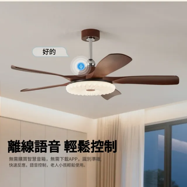 42寸三葉黑色智能吊扇燈 電風扇 離線語音 三色變光 客廳房間 變頻省電 110V