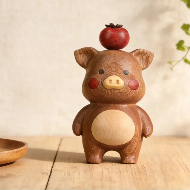 【MoonDy】擺件 裝飾品 豬柿如意 小豬擺件 桌面擺飾 雕刻擺件 客廳裝飾 家居擺件 木雕擺件 可愛小物
