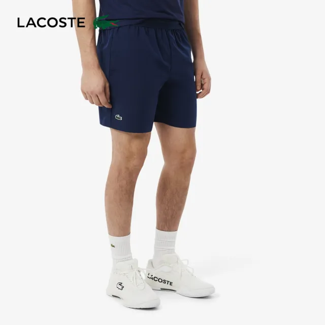 【LACOSTE】男裝-快乾透氣彈性網球短褲(海軍藍)