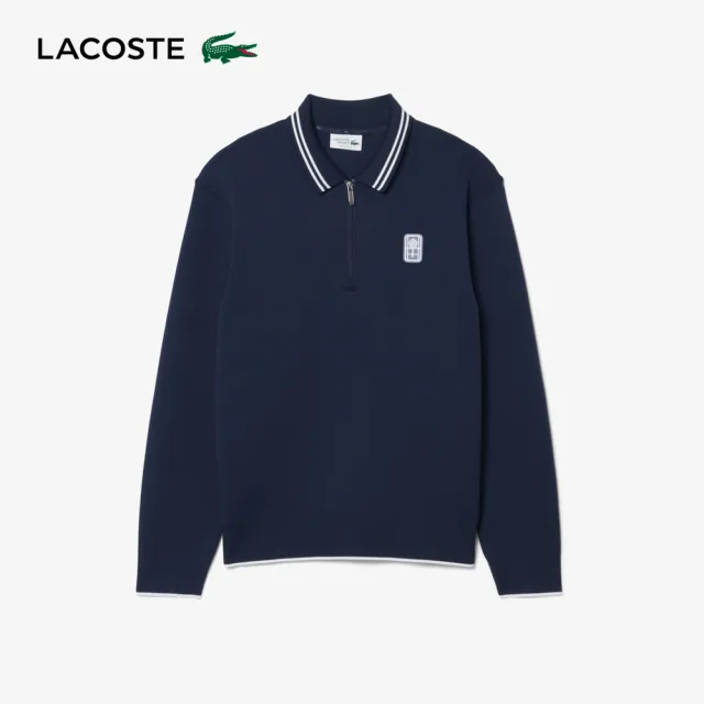 【LACOSTE】男裝-半襟拉鍊長袖Polo衫(海軍藍)