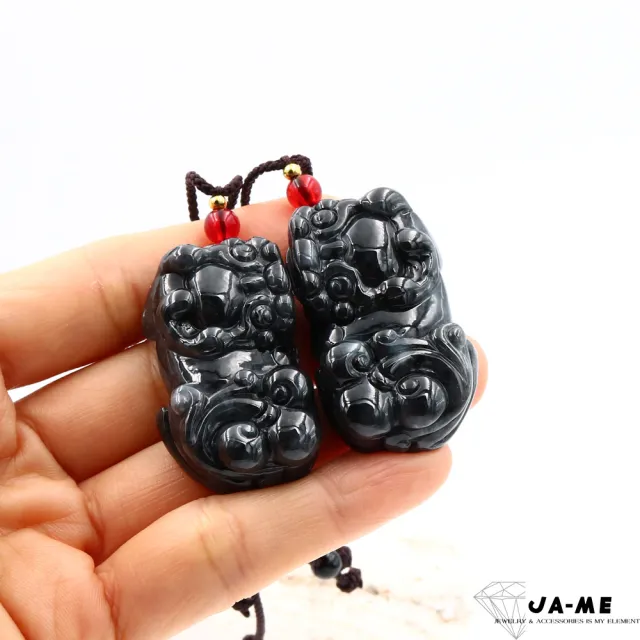 【JA-ME】天然A貨翡翠 烏雞種霸王貔貅玉墜一對