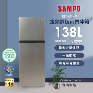 【SAMPO 聲寶】58H快配★台灣製★138公升一級能效定頻系列雙門冰箱★momo獨家★(REF-M14G)