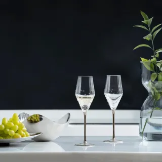 【GRANDI】奧地利 極光鉑金梗260 水鑽香檳杯/手工杯-260ml/2入組
