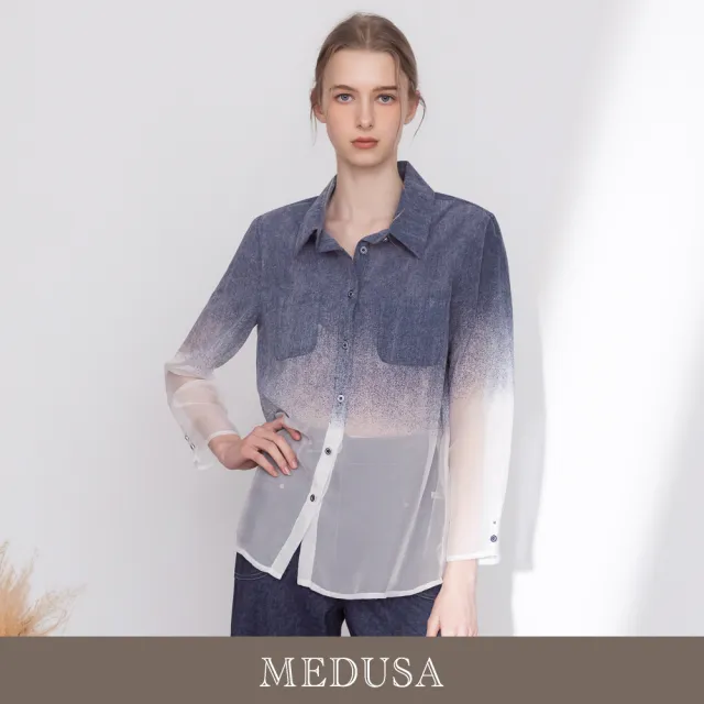 【MEDUSA 曼度莎】現貨-藝術漸層半透膚長袖襯衫（M-XL）｜漸層襯衫 透膚襯衫 女長袖上衣（701-53601）