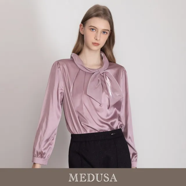 【MEDUSA 曼度莎】現貨-高級粉紫色絲緞面綁結上衣（M-XL）｜緞面襯衫 女上班穿搭（701-55901）