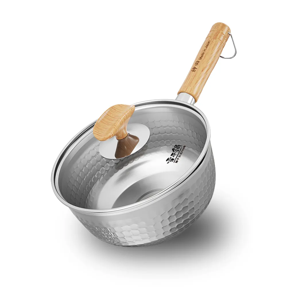 神田KANDA】日本製443不鏽鋼槌目紋無塗層真。雪平鍋20cm(贈玻璃鍋蓋可