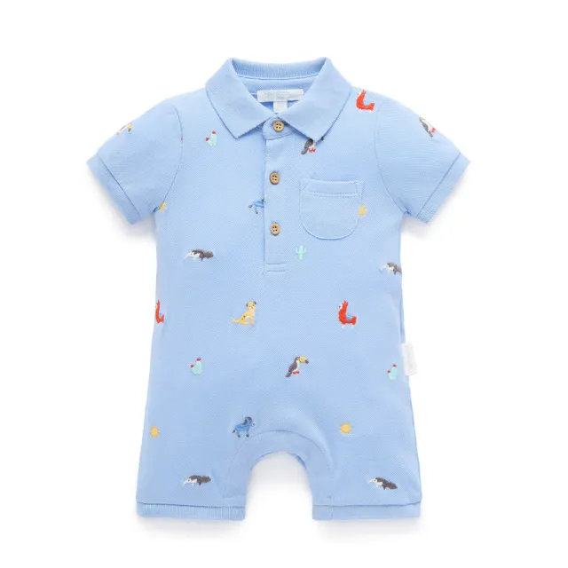 【Purebaby】澳洲有機棉 嬰兒短袖連身衣(新生兒包屁衣 春夏款 POLO衫式)