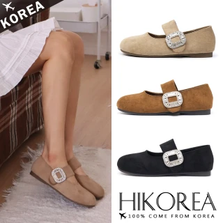 【HIKOREA】韓國空運。 水鑽鑲邊圓頭輕量娃娃鞋/樂福鞋/版型偏小(71-3631/三色/現貨+預購)