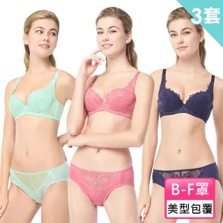 【Swear 思薇爾】3套組柔光花境系列B-F罩蕾絲包覆女內衣(3色各1)