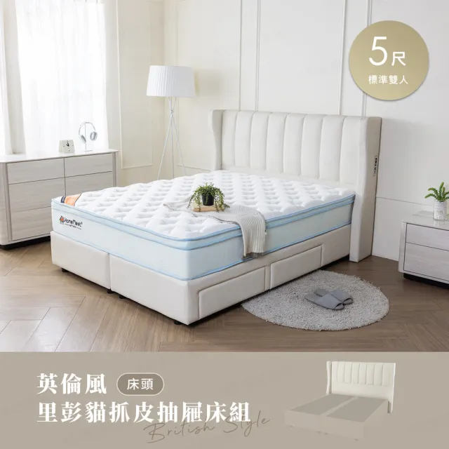 【H&D 東稻家居】台灣製里彭貓抓皮插座床頭5尺(MIT 防潑 六分板 標準雙人)
