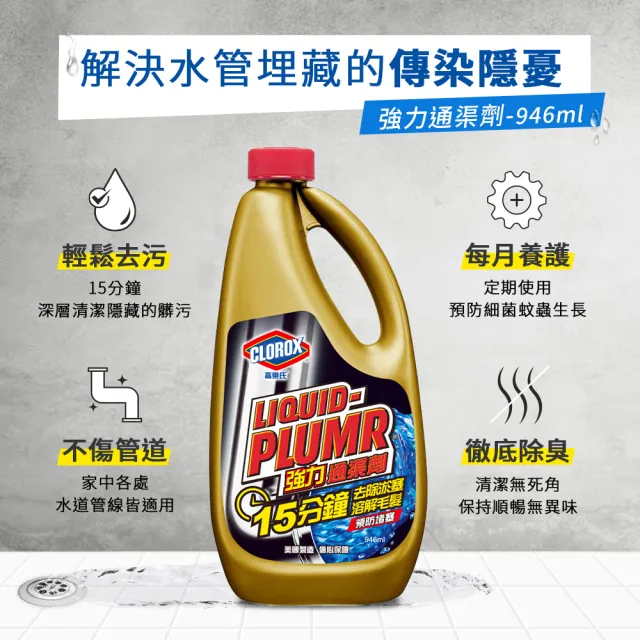 【Clorox 高樂氏】強力水管通渠劑946mlx2(疏通劑/水管清潔/凝膠/管道堵塞/溶解毛髮菜渣)