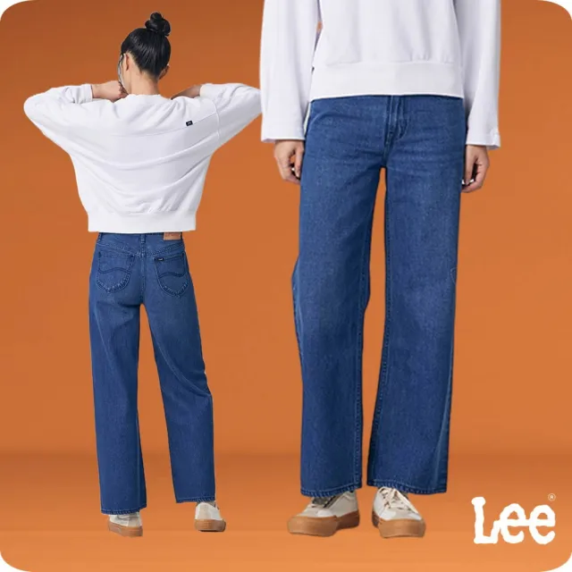 【Lee】女裝 牛仔褲 / 中腰直筒 寬褲 深藍洗水 / LB317086304