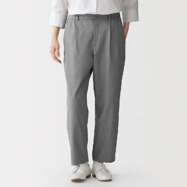 【MUJI 無印良品】女撥水加工彈性打褶錐形褲(灰色/黑色/暗藍)