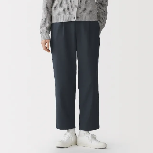【MUJI 無印良品】女撥水加工彈性打褶錐形褲(灰色/黑色/暗藍)