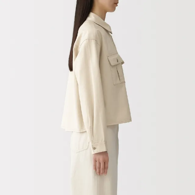 【MUJI 無印良品】女吉貝木棉混輕薄斜紋織長袖襯衫(黑色/原色)