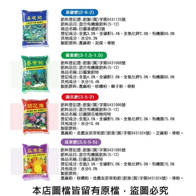 【蔬菜工坊】巨園有機質肥料系列 5公斤 養葉肥 開花肥 瓜果肥 作物更時期肥料 營養肥料 有機肥料 有機栽培