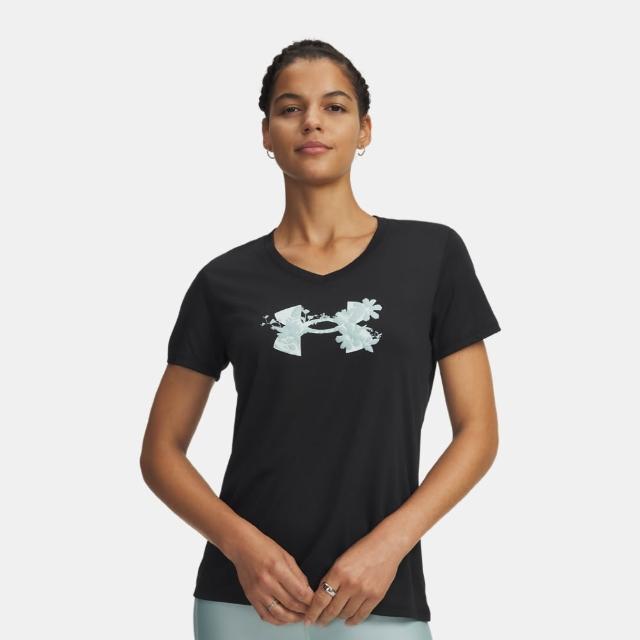 【UNDER ARMOUR】UA99精選 女 Tech Solid Graphic V領短T-Shirt_6009971-001(黑色)