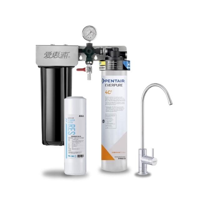 【EVERPURE 愛惠浦】櫥下型 PURVIVE Duo-4C2無鉛龍頭兩道式生飲淨水器(前置樹脂)