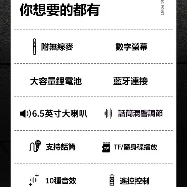 VWV 手提K歌音響 藍牙音箱 無線麥克風音箱（續航持久 一鍵錄音 附雙無線麥+遙控器 帶燈光）