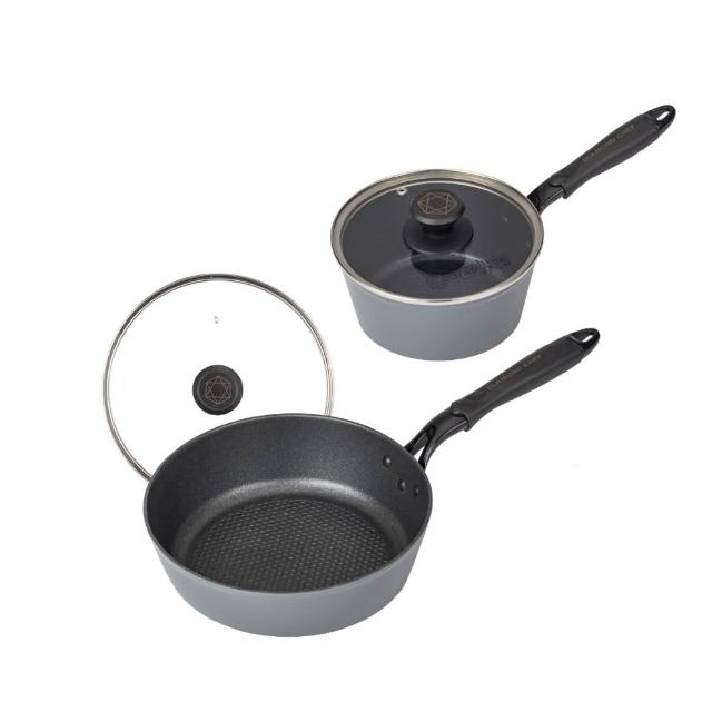【DIAMOND CHEF】黑金石墨烯不沾鍋2鍋4件組-深平底鍋24cm+湯鍋18cm(含蓋/IH爐可用)