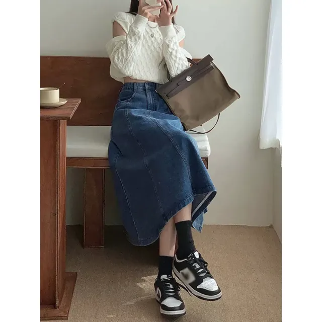 【buyer 白鵝】顯瘦 復古 甜美 A字 牛仔裙(深藍/淺藍M/L/XL)