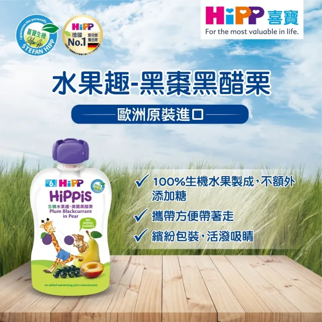 【HiPP】喜寶生機水果趣100g*8入(黑棗黑醋栗/水蜜桃野莓/蘋果草莓/西洋梨/蘋果/香蕉/芒果/奇異果 口味任選)