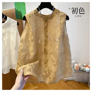 【初色】民族風中式輕薄鏤空蕾絲緹花圓領無袖背心女背心-共3色-18492(M-4XL可選)