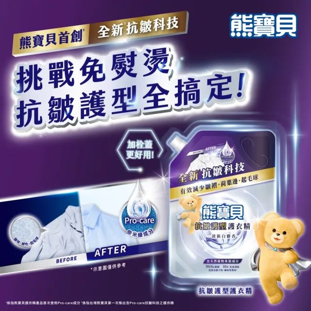 【熊寶貝】抗皺護型護衣精補充包910g12包 箱購(清新白麝香/晨光梔子花)