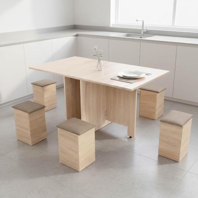 【IHouse】新團圓 免組裝台灣製桌椅組(1桌6椅/餐桌/摺疊桌)