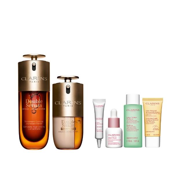 【CLARINS 克蘭詩】經典雙萃底妝加乘組(黃金雙萃精華 50ml+黃金雙萃精華粉底液30ml_L2W)