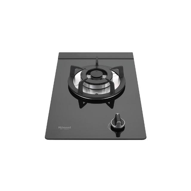  Rinnai 林內 RB-100GH(B) 單口瓦斯爐，採用耐熱強化玻璃爐臺與傳統外擴火焰頭，電子點火設計，適用 LPG 液化瓦斯或 NG 天然瓦斯，瓦斯消耗量 3.8kW，熱效率 46%，能源效率第三級。尺寸 310×127×520mm，挖孔尺寸 268×490(R0)，標準安裝，臺灣產地，1 年保固，適合現代廚房使用。 