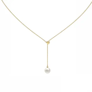 【ALUXE 亞立詩】10K金 天然淡水珍珠 金球V型 垂墜 項鍊(珍愛系列 Be True)