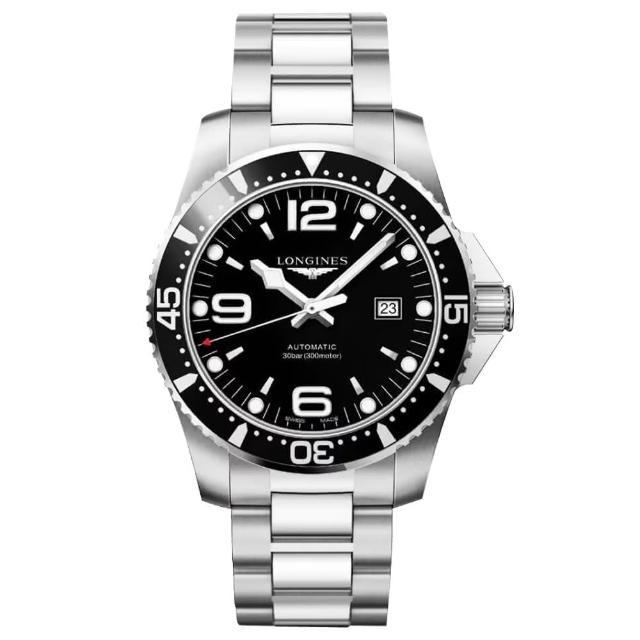 【LONGINES 浪琴】黑水鬼 Conquest 征服者300米潛水64小時動力儲存機械錶-黑/44mm(L3.841.4.56.6)