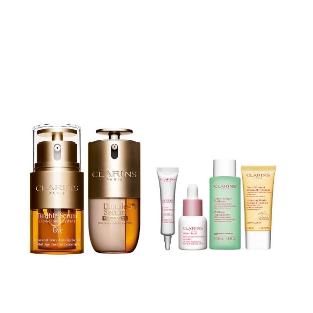 【CLARINS 克蘭詩】亮眼雙萃底妝加乘組(黃金亮眼萃 20ml+黃金雙萃精華粉底液30ml_L2W)