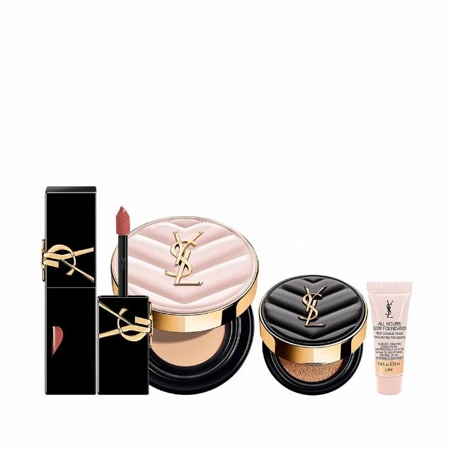 【YSL】官方直營 超模光感鎖心彩妝組(超模光感精華水氣墊+奢華印記鎖心光唇釉)