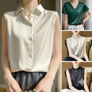 【巴黎精品】現貨+預購 頂級法式絲質襯衫緞面上衣名媛絲綢冰絲T恤天絲OL女裝(內搭背心4色a1iz104)