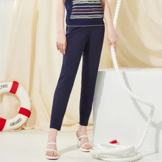 【MYVEGA 麥雪爾】高彈彩色織帶後鬆緊腰頭八分褲-深藍