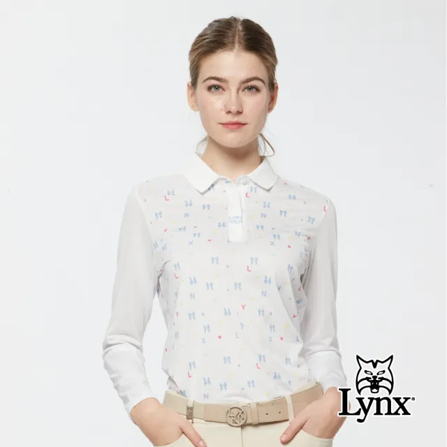 【Lynx Golf】女款吸排小方格蝴蝶結印花下擺開杈長袖POLO衫/高爾夫球衫(二色)
