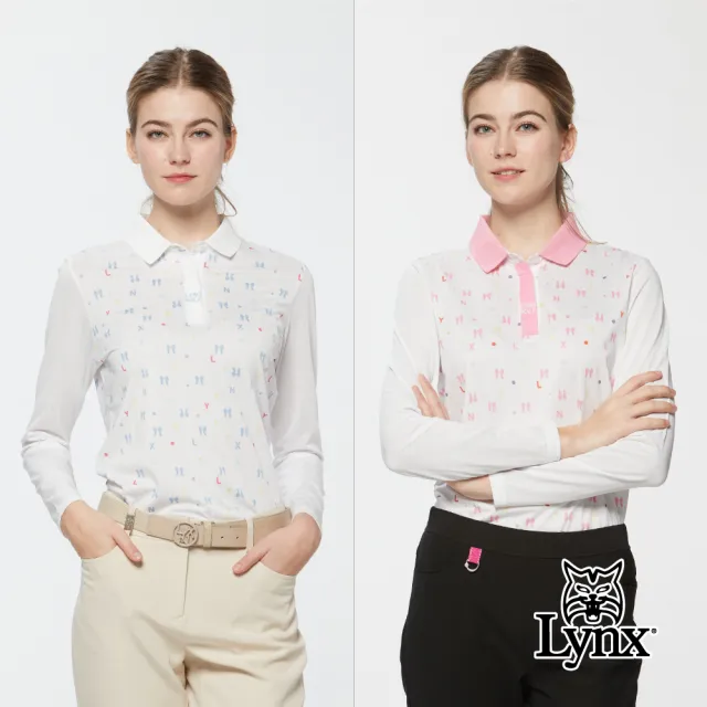 【Lynx Golf】女款吸排小方格蝴蝶結印花下擺開杈長袖POLO衫/高爾夫球衫(二色)