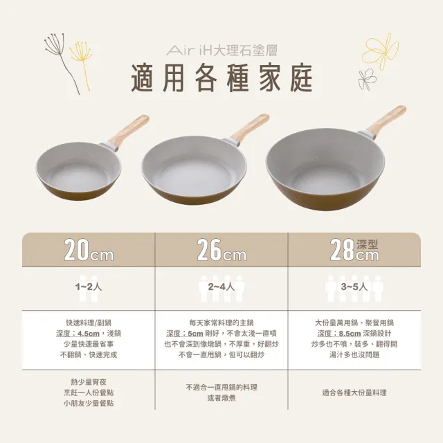 【Arnest】Air iH大理石塗層超輕量平底鍋_26cm(ih爐可用鍋 平底鍋 不沾鍋)
