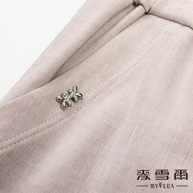 【MYVEGA 麥雪爾】H鑽飾套裝後鬆緊長寬褲-卡其(上下身分開販售)