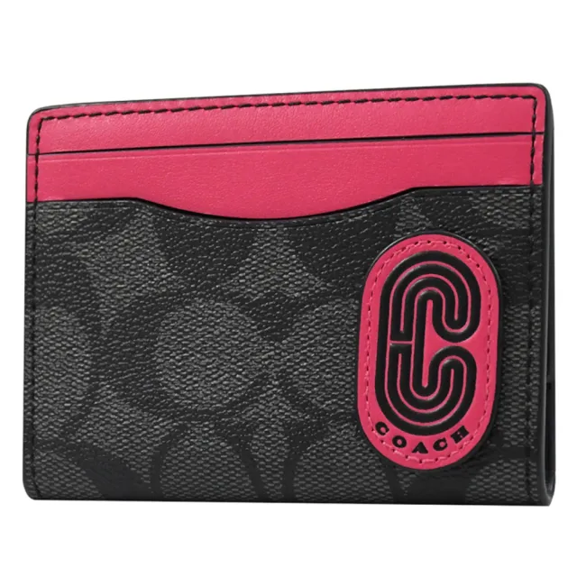 【COACH】滿版印花字母C字拼接對折信用卡名片夾(黑桃)
