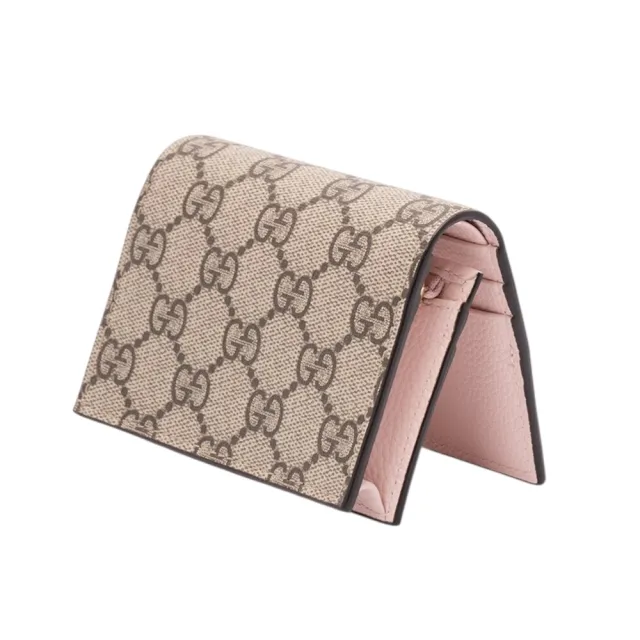 【GUCCI 古馳】GG Marmont 雙G LOGO牛皮拚帆布 皮夾 卡夾 短夾 米色 烏木色 粉色 841358