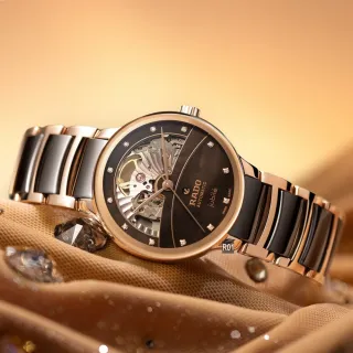 【Rado 雷達表】廣告鵲橋款 Centrix晶萃鏤空機械錶 巧克力陶瓷12鑽鵲橋35㎜款 R01(R30029902)