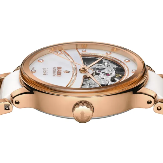 【Rado 雷達表】限定款 Centrix晶萃鏤空機械 白陶瓷98顆真鑽鵲橋35㎜ R01(R30029932)