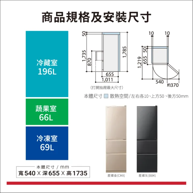 【HITACHI 日立】331L一級能效變頻三門右開冰箱(RV36C-CMX)