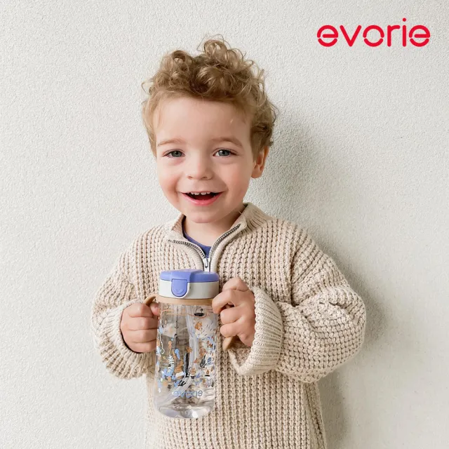 【Evorie】Tritan 200mL300mL雙色學飲吸管水杯組 (總代理公司貨/微笑水杯)