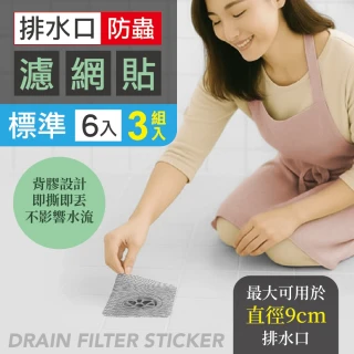 【MINONO 米諾諾】排水口防蟲濾網貼標準6入x3組(排水孔 排水管 地漏 防蟲防蟑蓋 過濾網 防蟲貼片)