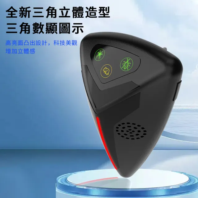 【UMIS】超音波三角驅鼠器 雙喇叭變頻驅鼠神器 滅鼠器 老鼠剋星 無死角無毒無味 四檔調節 滅蚊驅蟲驅蟑60坪